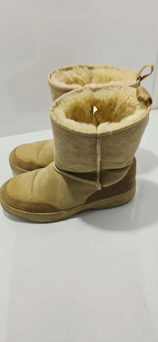 L.L. Bean Women's Suede Shearling Lined Winter Boots Tan Size 9 Medium